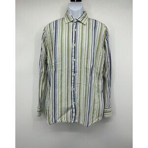 Banana Republic Mens Striped Button-Up Long-Sleeve Shirt L Green/Blue